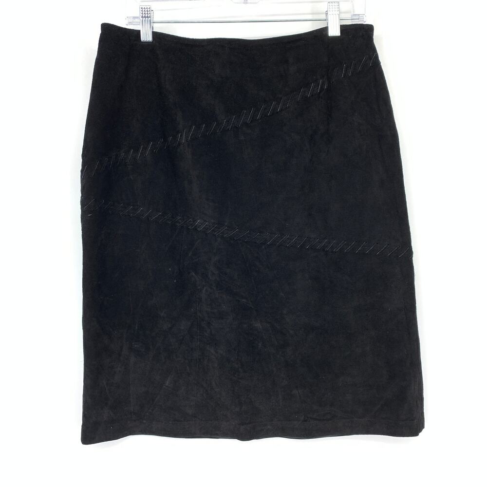 Sonoma Suede Skirt Womens 12 Black Midi High Waist Leather Lined Vintage